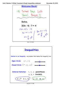 Inequalities Welcome Back! Solve. 2|3x ­ 4| ­ 7 = ­4