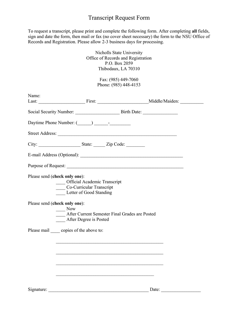 Transcript Request Form