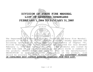 DIVISION OF STATE FIRE MARSHAL LIST OF APPROVED SPARKLERS