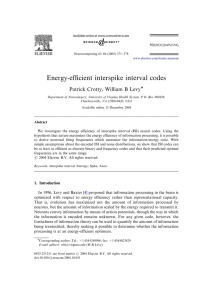 Energy-efﬁcient interspike interval codes ARTICLE IN PRESS Patrick Crotty, William B Levy