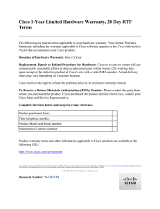 Cisco 1-Year Limited Hardware Warranty, 20 Day RTF Terms