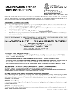 IMMUNIZATION RECORD FORM INSTRUCTIONS Thomson Student Health Center Allergy/Immunization Clinic