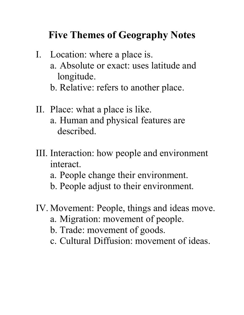 Five Themes of Geography Notes For 5 Themes Of Geography Worksheet