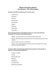 Modern European History Test Review:  The 19th Century