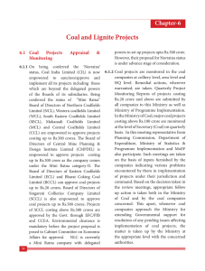 Coal and Lignite Projects Chapter-6 6.1 Coal Projects Appraisal &amp;