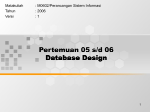 Pertemuan 05 s/d 06 Database Design Matakuliah : M0602/Perancangan Sistem Informasi