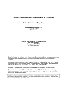 Animal Disease and the Industrialization of Agriculture September 2010