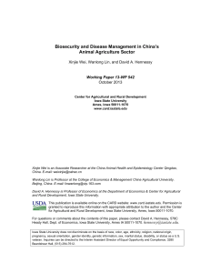 Biosecurity and Disease Management in China’s Animal Agriculture Sector