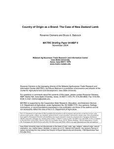 Country of Origin as a Brand: The Case of New... Roxanne Clemens and Bruce A. Babcock November 2004