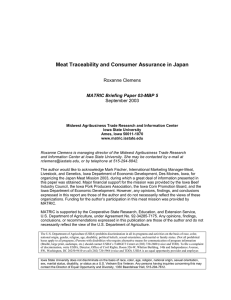 Meat Traceability and Consumer Assurance in Japan Roxanne Clemens September 2003