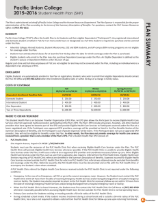 PLAN SUMMARY Pacific Union College 2015–2016 Student Health Plan (SHP)