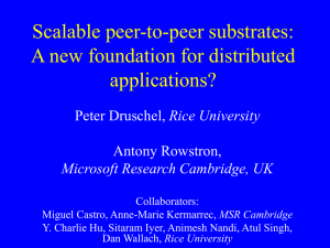 Scalable peer-to-peer substrates: A new foundation for distributed applications? Rice University