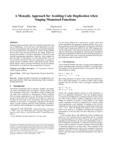 A Monadic Approach for Avoiding Code Duplication when Staging Memoized Functions ∗