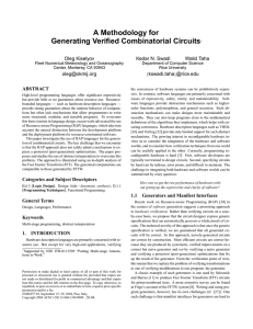 A Methodology for Generating Verified Combinatorial Circuits Oleg Kiselyov Kedar N. Swadi