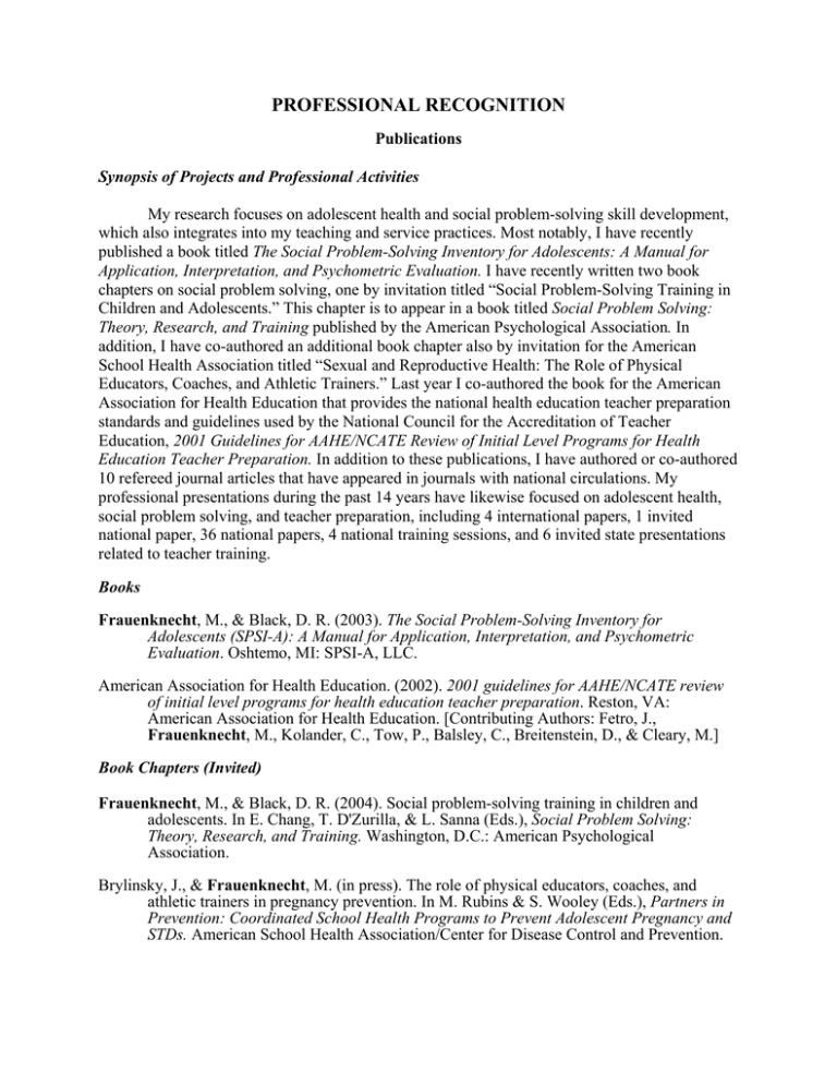 Professionl Recon Example PROFESSIONAL RECOGNITION
