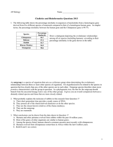 Cladistics and Bioinformatics Questions 2013