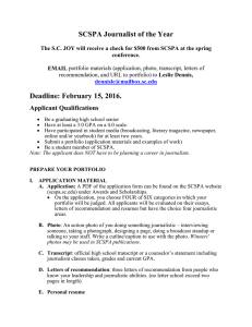 SCSPA Journalist of the Year Deadline: February 15, 2016.  Applicant Qualifications