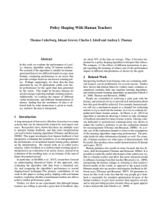 Policy Shaping With Human Teachers Abstract