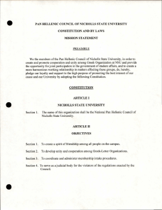 PAN HELLENIC COUNCIL OF NICHOLLS STATE UNIVERSITY CONSTITUTION AND BY LAWS