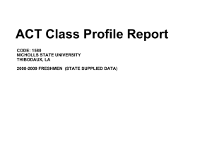 ACT Class Profile Report CODE: 1580 NICHOLLS STATE UNIVERSITY THIBODAUX, LA