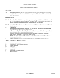 Common Data Set 2003-2004 A0. CHANGES TO THE CDS FOR 2003-2004