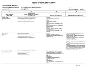 ROSTER OF INSTRUCTIONAL STAFF Nicholls State University Academic Department / School: