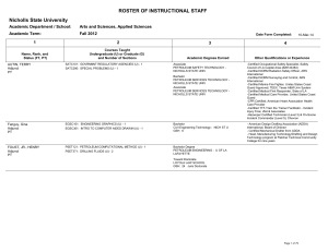 ROSTER OF INSTRUCTIONAL STAFF Nicholls State University Academic Department / School: