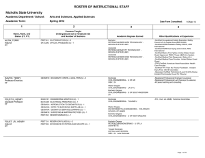 ROSTER OF INSTRUCTIONAL STAFF Nicholls State University Academic Department / School: