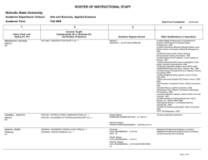 ROSTER OF INSTRUCTIONAL STAFF Nicholls State University Academic Department / School: