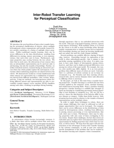 Inter-Robot Transfer Learning for Perceptual Classification Zsolt Kira