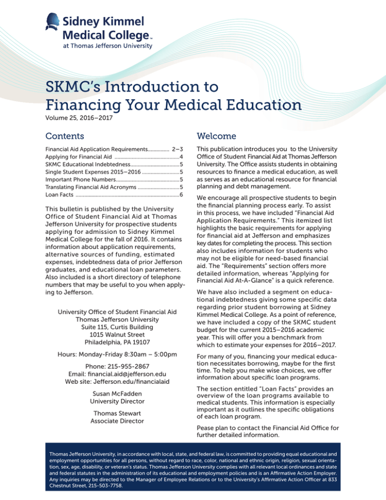 SKMC Financial Aid Guide Financing Your Medical Education