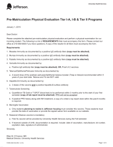 Pre-Matriculation Physical Evaluation Tier I-A, I-B &amp; Tier II Programs