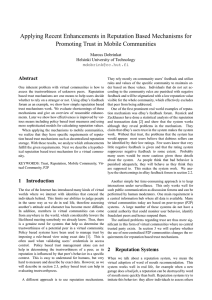 Applying Recent Enhancements in Reputation Based Mechanisms for Abstract Marcus Dobrinkat