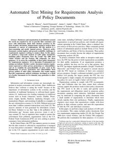 Automated Text Mining for Requirements Analysis of Policy Documents Aaron K. Massey