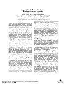 Analyzing Website Privacy Requirements Using a Privacy Goal Taxonomy Annie I. Antón