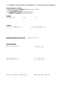 1.2 Algebraic Expressions and Models &amp; 1.3 Solving Linear Equations ( )