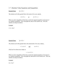 1.7  Absolute Value Equations and Inequalities
