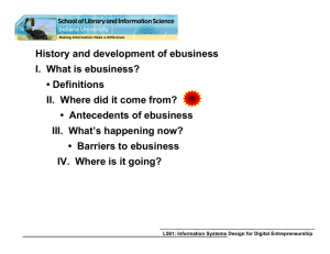 History and development of ebusiness I.  What is ebusiness? • Definitions