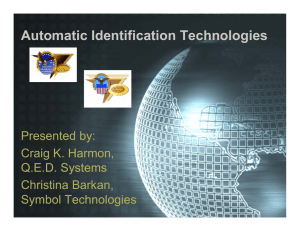 Automatic Identification Technologies Presented by: Craig K. Harmon, Q.E.D. Systems