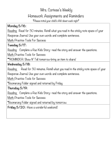 Mrs. Cortese’s Weekly Homework Assignments and Reminders