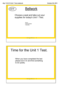 Bellwork Time for the Unit 1 Test. 10/9 Choose a seat and take out your 