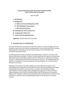   April 28, 2009  Proposed Revision of the University of South Carolina  General Education Curriculum 