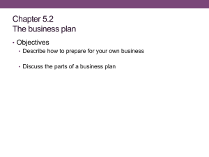 Chapter 5.2 The business plan Objectives •