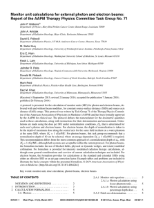 Monitor unit calculations for external photon and electron beams: