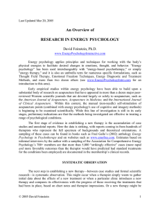 An Overview of RESEARCH IN ENERGY PSYCHOLOGY David Feinstein, Ph.D.
