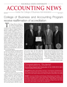 T ACCOUNTING NEWS College of Business and Accounting Program receive reaffirmation of accreditation