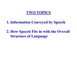 TWO TOPICS 1. Information Conveyed by Speech Structure of Language