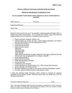 OHR-5  Thomas Jefferson University Institutional Review Board HIPAA De-Identification Certification Form