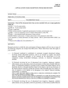 APPLICATION FOR EXEMPTION FROM IRB REVIEW OHR-18 12/17/2014