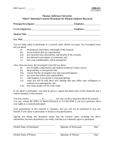 Thomas Jefferson University “Short” Informed Consent Document for Human Subjects Research